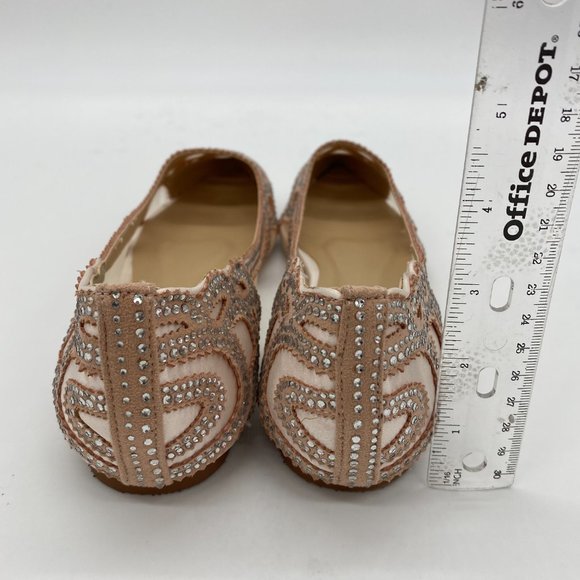 XYD Nude Pink Pointed Toe Rhinestone Mesh Flat - Picture 7 of 11